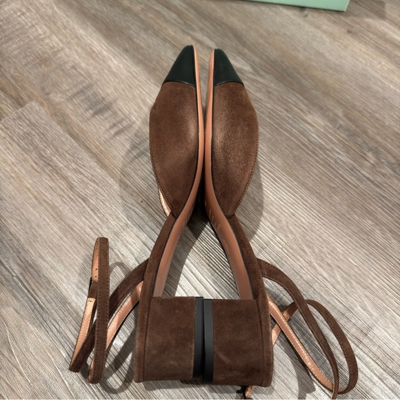 Aquazzura French Flirt Pump 35mm Espresso Suede Black Leather Cap Toe - Picture 10 of 16